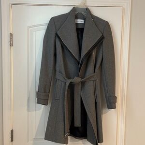 Calvin Klein Gray Belted Trench Coat